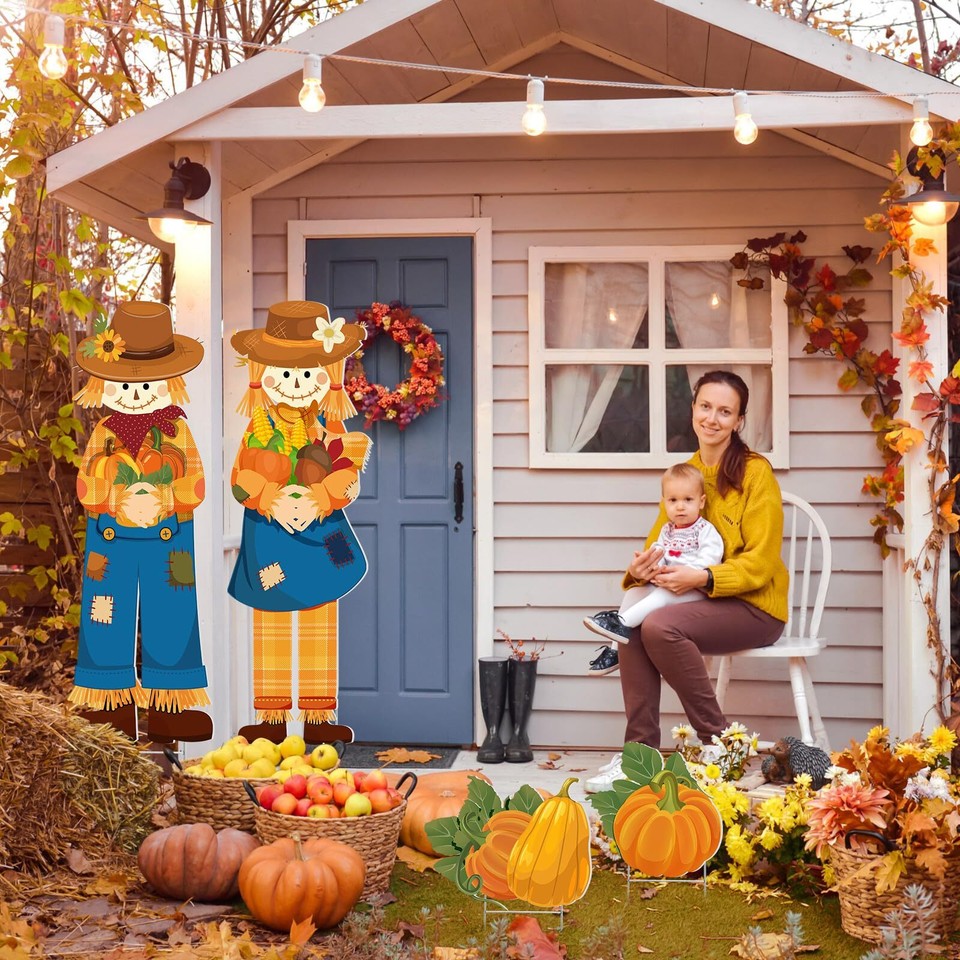 4 Pieces Fall Outdoor Decorations Scarecrow Yard Stake Thanksgiving eBay
