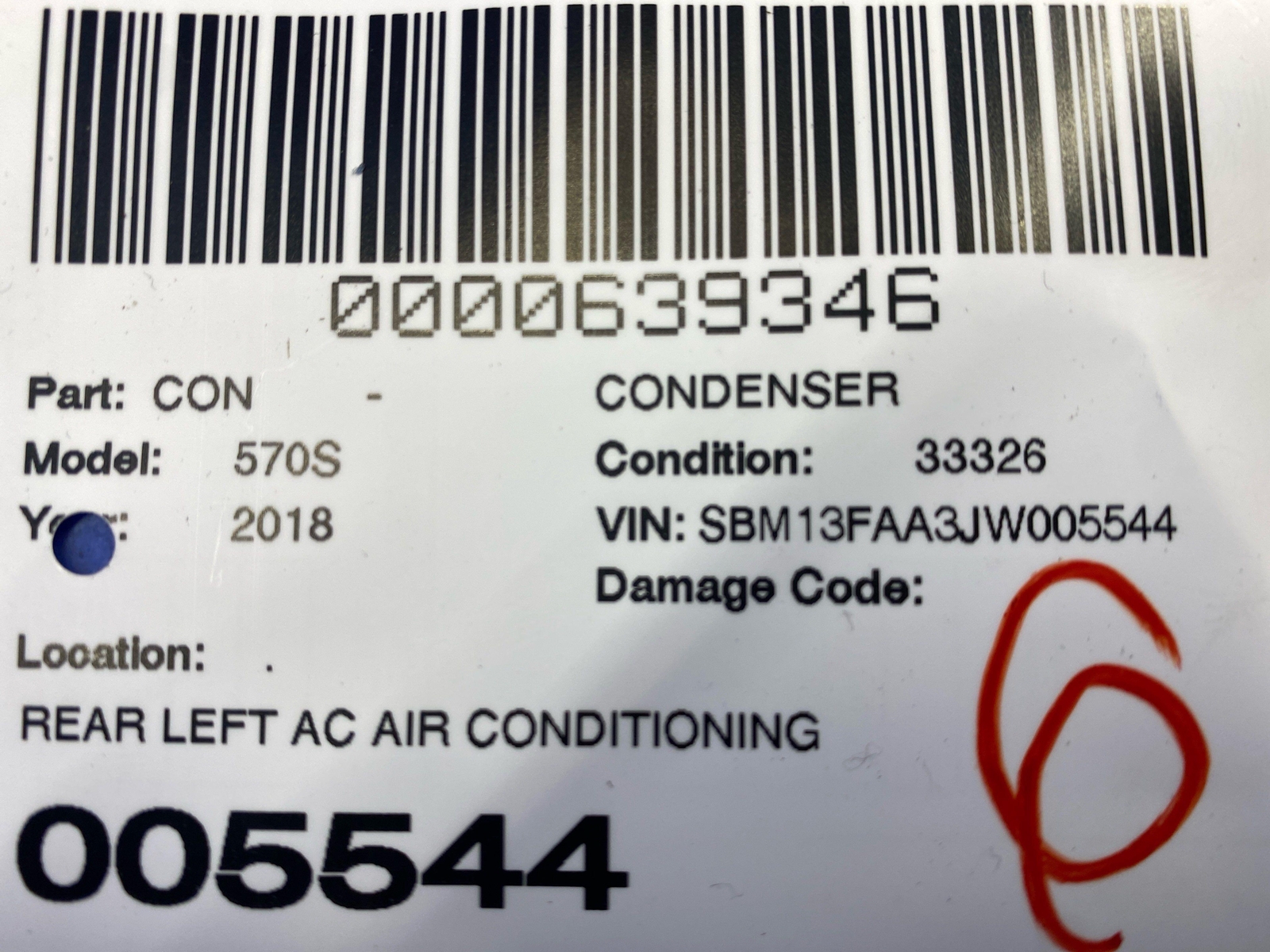 2016-2021 MCLAREN 570S REAR LEFT AC AIR CONDITIONING CONDENSOR 11A2859CP OEM