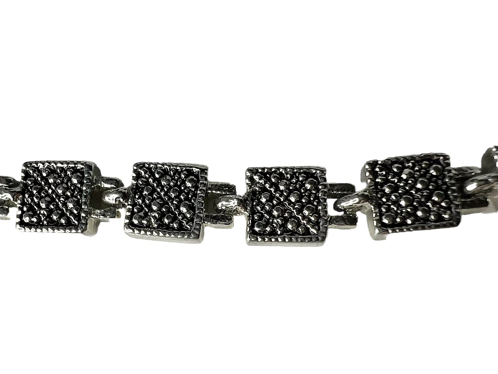 Silver Tone Reversible Square Black Textured Link… - image 4