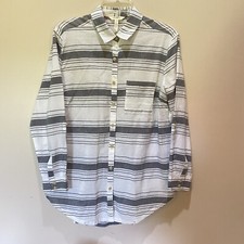 Matilda Jane Joanna Gaines White/Gray Stripe Button Up Shirt Pleated Back Sz S