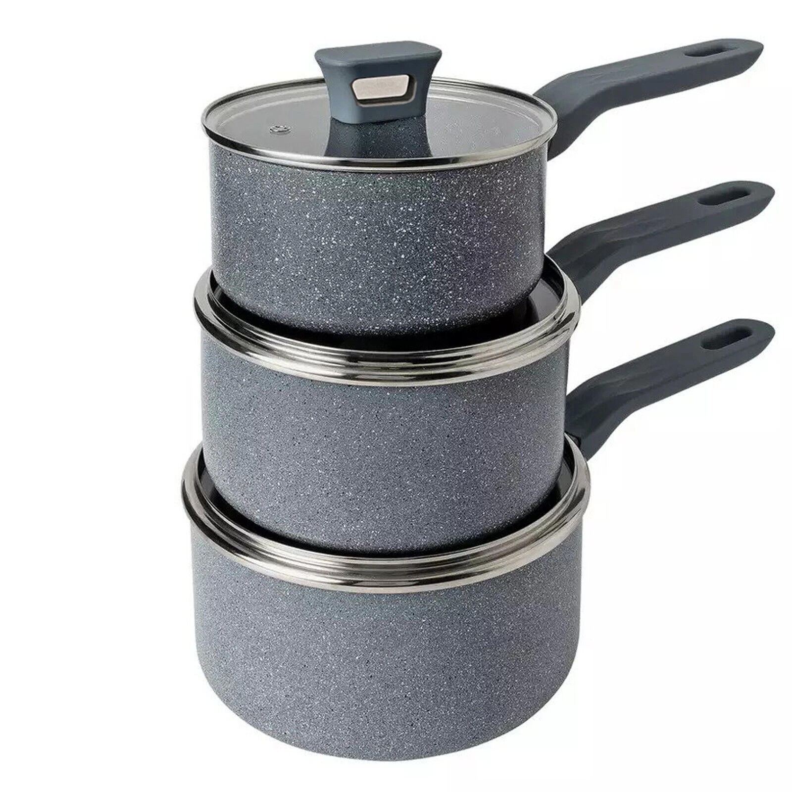 Home 3 Piece Stone Effect Pan Set Non Stick Suitable for all Hob Types