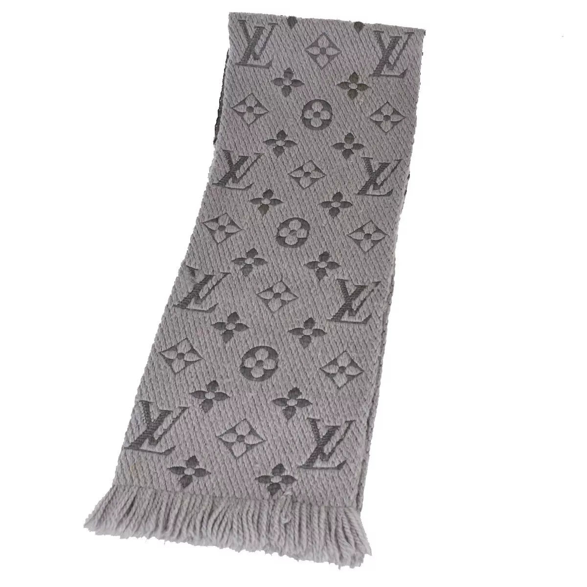 LOUIS VUITTON Monogram Scarf Grey Silk