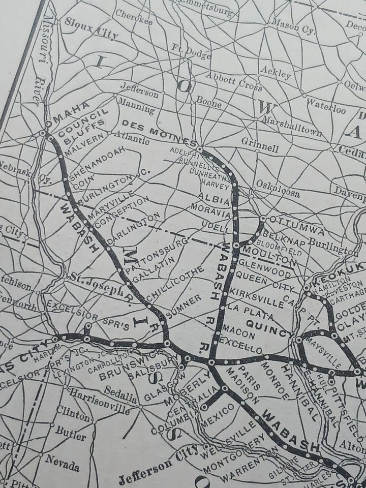 1906 Rare Train Route Map WABASH SYSTEM Railroad Zanesville Ohio
