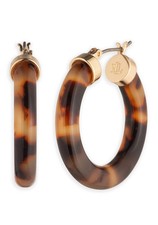NEW LAUREN RALPH LAUREN TORTOISE SHELL HOOP GOLD TONE 30MM EARRINGS