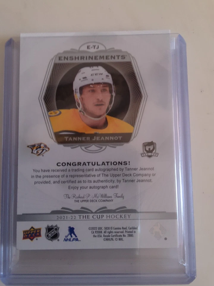 2022 UPPER DECK TANNER JEANNOT THE CUP#E-TJ AUTO..54/99 - Image 2 of 2