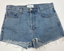 Current Elliott Ultra High Waist Button Fly Shorts Raw Hem Medium Wash Sz 29