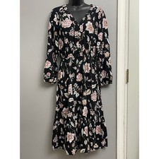 NEW Old Navy knee high Dress black Floral Lightweight Long Sleeve Peasant size M