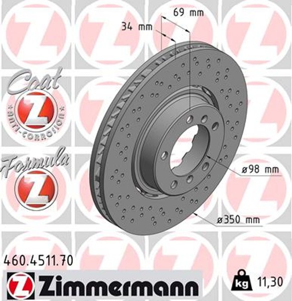 1X Bremsscheibe Formula Z Zimmermann 460.4511.70 FüR Porsche 911 991 992 Targa-image