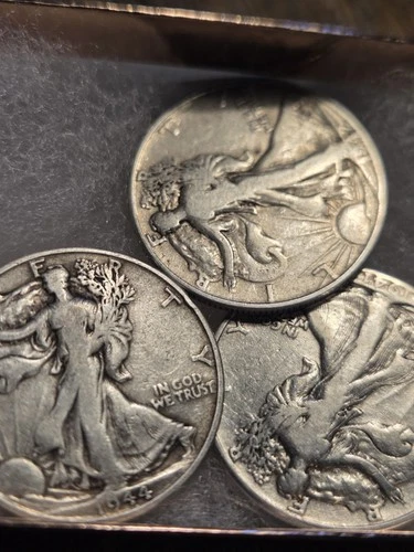 Lot 3 Liberty Walking Half Dollars 90% Silver