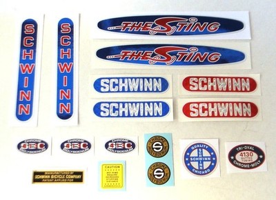 1979-82 Schwinn Sting complete decal set - officially licensed