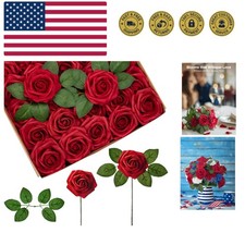 Artificial Flowers, 50 Pcs Dark Red Foam Fake Roses Bulk with Stems for Decor...