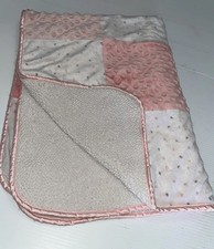 Just Born Patchwork Hearts Baby Blanket Minky Dots Pink/White Sherpa Satin Trim