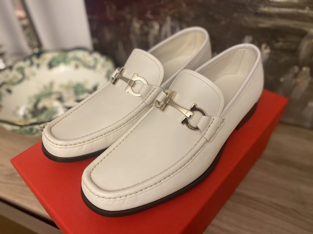 Ferragamo grazioso  Men\'s White Leather Slip-On Driving Loafers 7.5 $850 SALVATORE FERRAGAMO - White Gancini Bit Loafer Leather  main image 2