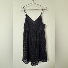 Express Y2K Babydoll Mini Dress Size Medium Black Crochet Eyelet Sexy LBD