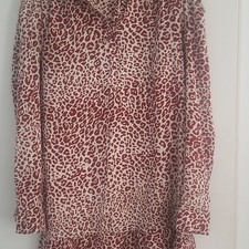 Boohoo Leopard Print Shirt Dress Beige/Red Collared Long Sleeve Short Size M