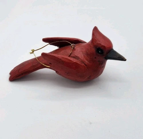 Wooden Carved Red Cardignal Christmas Ornament 6"