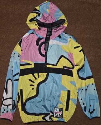REASON Brand Men's Hooded Windbreaker Jacket Graffiti Pop Art Size M