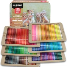 180 Colored Pencil Set for Adults & Artists, Rich Pigment Soft Core, 15 Metal...
