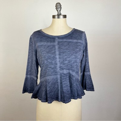 Anthropologie Akemi + Kin Blue Acid Wash Peplum Top - Petite