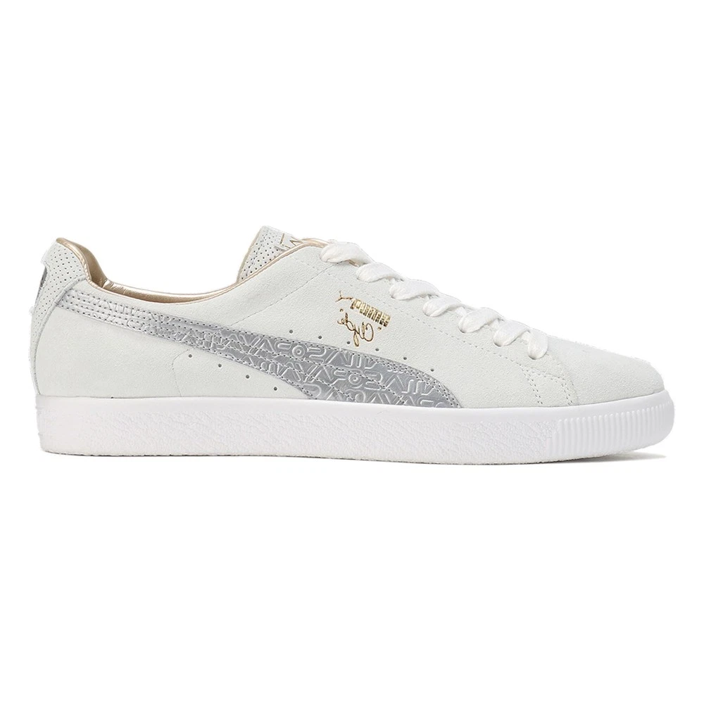 PUMA Clyde Mij Sorayama Metallic Lace Up Mens Off White Sneakers Casual Shoes 3