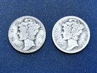 1928-P and 1928-D   Mercury Silver Dimes     Combined shipping available