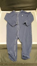 Ralph Lauren Infants Romper Boy Sz 6M Navy Blue 100 Cotton Long Sleeve Casual