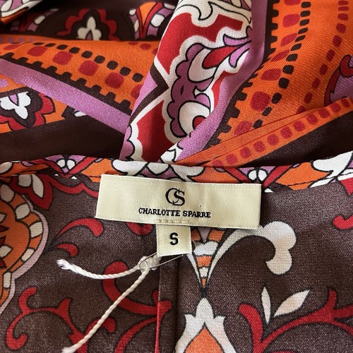 CHARLOTTE SPARRE Elisa Orange Printed Square Dress Midi Silk Small NWOT Boho - Picture 17 of 18