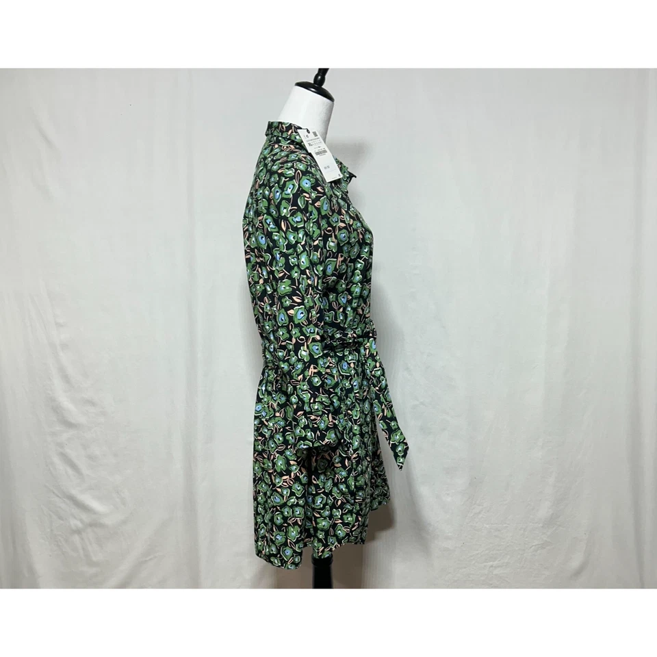 Vestido Camisa Zara XL Hasta la Rodilla Verde Floral Gia Botones Cinturón Nuevo con Etiquetas Foto 4 de 4
