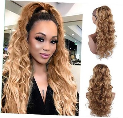 24Inch Long Ponytail Extension Body Wavy Blonde Drawstring 24 Inch Brown