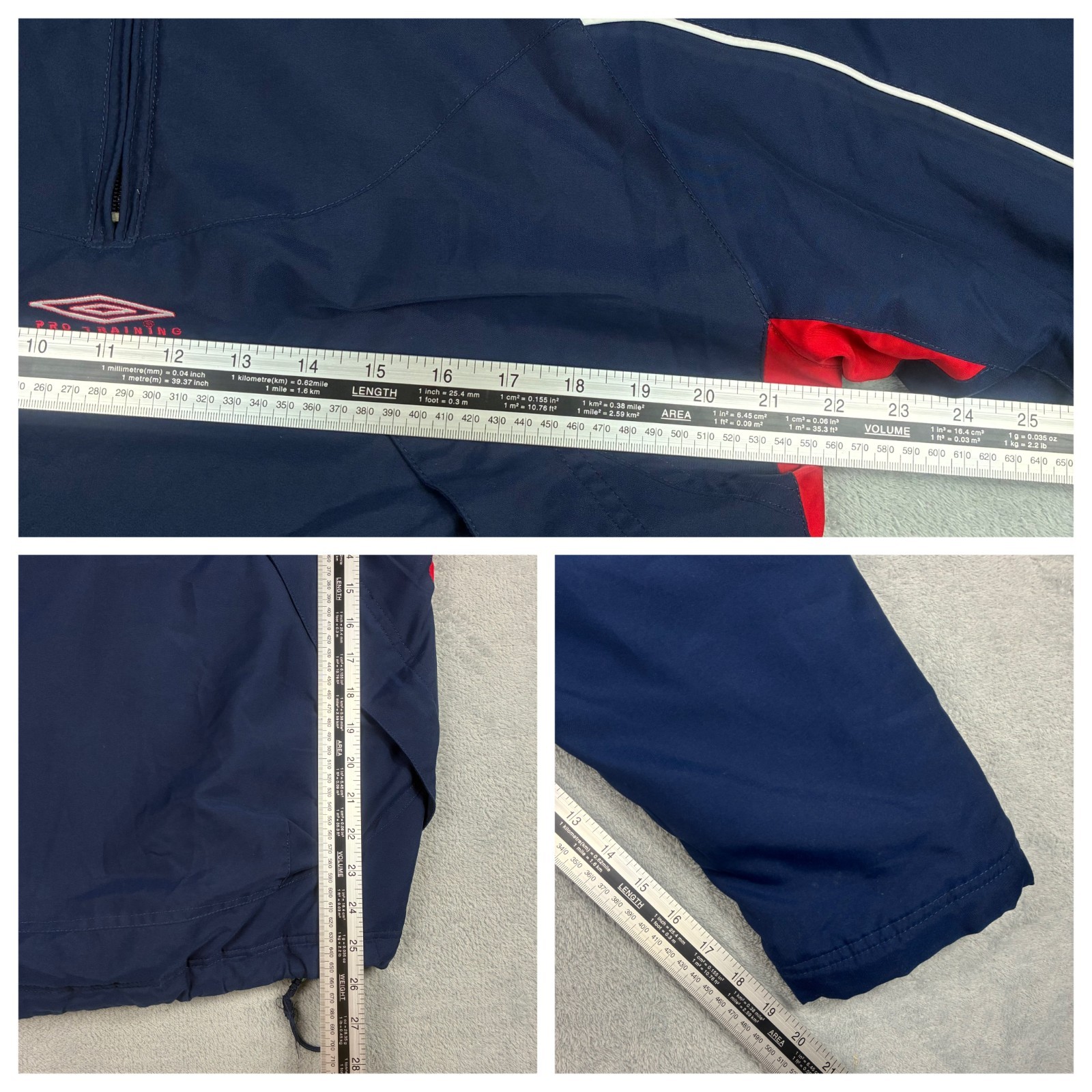 VTG Umbro Pro Training 2000s Y2K Navy Red Oversized Small 1/4 Zip Shell Pullover image 6