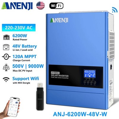 6200W 48V Solar Hybrid Inverter Off Grid 500V 120A MPPT Charger Controller Wifi