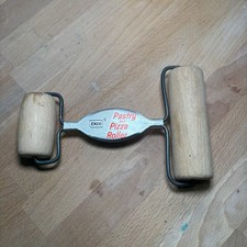 EKCO Pastry and Pizza Roller Made in USA Small Wood Double Rolling Pin Vintage