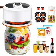 Automatic Mason Jar Vacuum Sealer Kit with Reusable Lids & Digital Display - ...