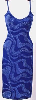 NWT ST JOHN Women's Knit Blue Metallic Studs Throughout Trim Shimmer Dress Sz 2