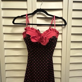 Victoria's Secret Sexy Little Things Chemise 36C Black Pink Babydoll Polka Dots
