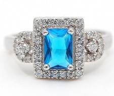 3CT Blue Topaz  White Topaz 925 Solid Sterling Silver Ring Sz 6 IB1-6