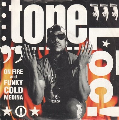 Tone Loc On Fire 7'' vinyl UK Delicious Vinyl 1989 silver injection label design