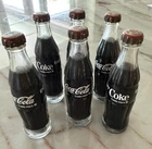 VINTAGE MINI 3 INCH COCA COLA  MINIATURE GLASS BOTTLES SET OF 6