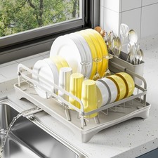 LIYI Dish Rack with Removable Utensil Holder & Drainboard 16.5"x11.6"x6.6" Grey