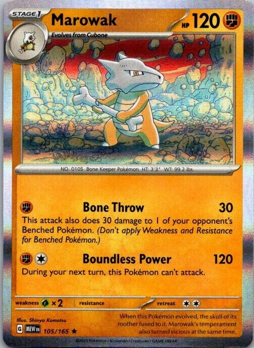 Pokémon - 151 - Marowak - 105/165  - Holo Rare - ENGLISH - NM/M