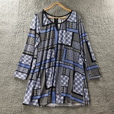AUTOGRAPH Womens Dress Plus Size 16 Blue White Patchwork Print Stretch Knit