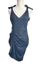 Women Black Fitted Sleeveless Dress Asymmetrical Hem Ruched Size Small