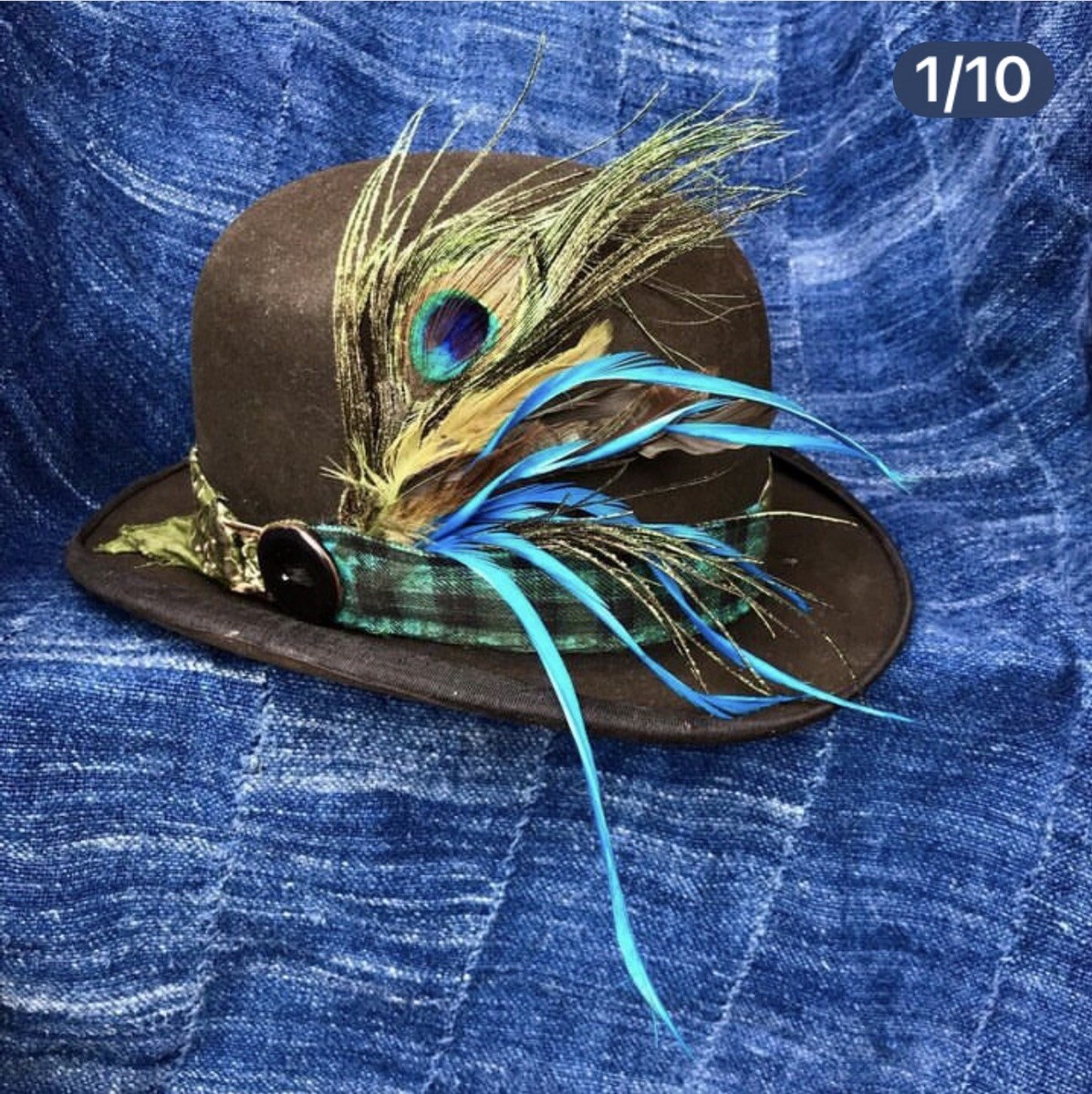Vintage Feathered Bowler Hat Tan Wool Bowler Hat with Feathers (c.1960s) – Rush Creek Vintage main image 3