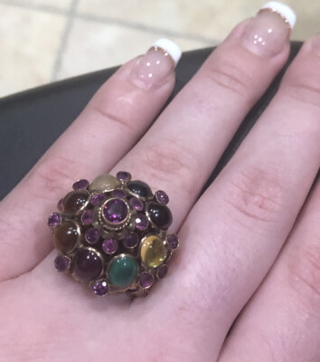 14k 18k Yellow Gold Ruby Multi Gemstone Thai Princess Harem Antique Deco Ring 6
