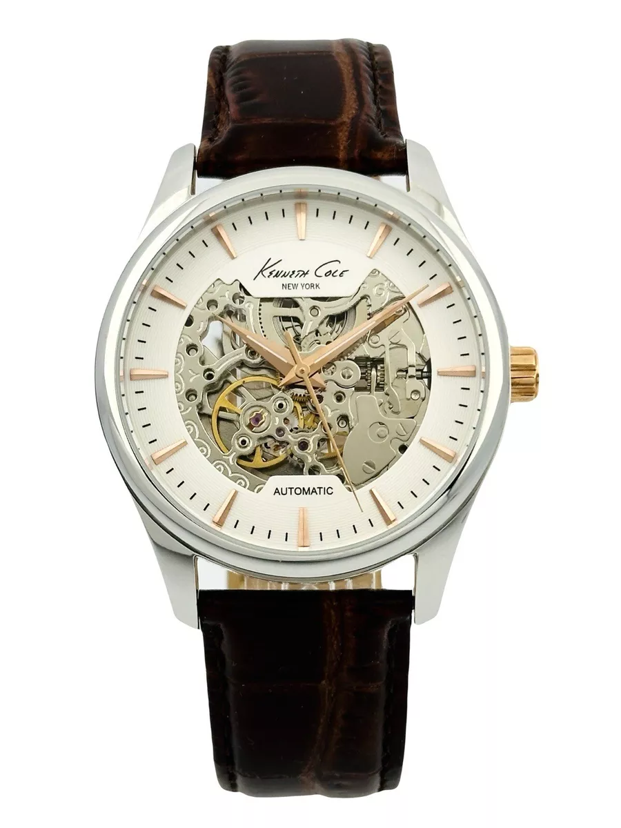 Kenneth Cole KC10027198 Automatic Skeleton Luxury Dress BrownLeather strap Watch