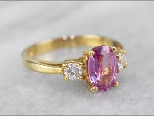 Oval Cut 3.50 Ct Pink Sapphire Lab Created Engagement Ring 14kYellow Gold finish - Picture 4 of 7