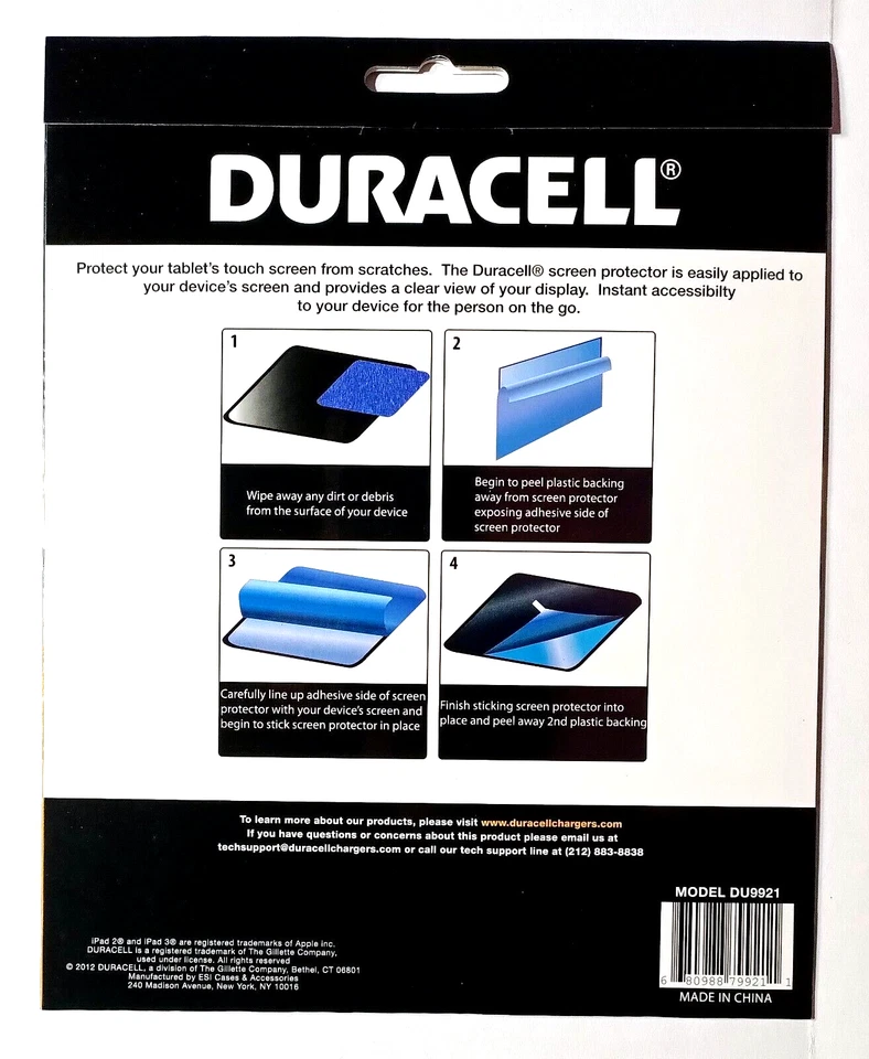 Duracell 2-Pack Screen Protectors (Model DU9921) for Apple iPad 2 & iPad 3 - Image 2 of 2