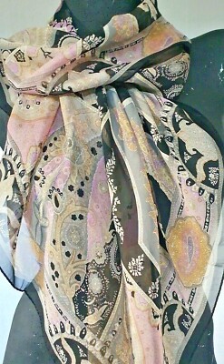 Liz Claiborne, lila und schwarz 100% Seide Schal (unsere Ref: A27)