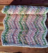 Rag rug rose greens white 32" by 21" washable floor decor handmade