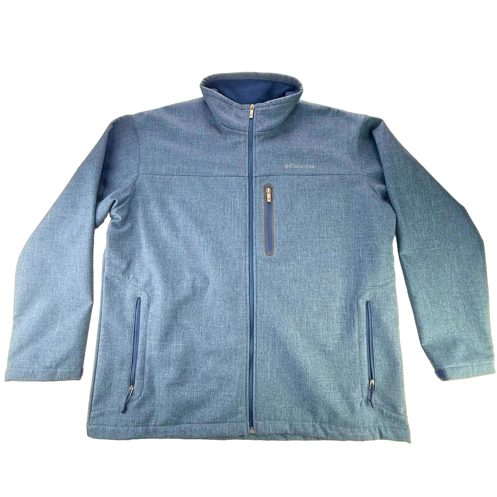 Columbia Jacket Men’s Large XXL Blue Full Zip Pockets Fleece Lined Soft Shell